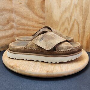 Ugg Goldenstar Womens Brown Suede Cross Strap Slide Platform Sandals Size 8